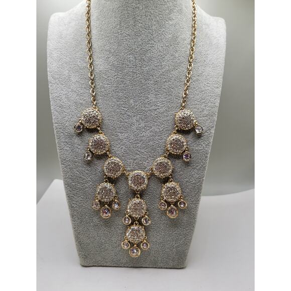 Vintage Gold Tone Rhinestone Statement Bib Necklace - Picture 2 of 10